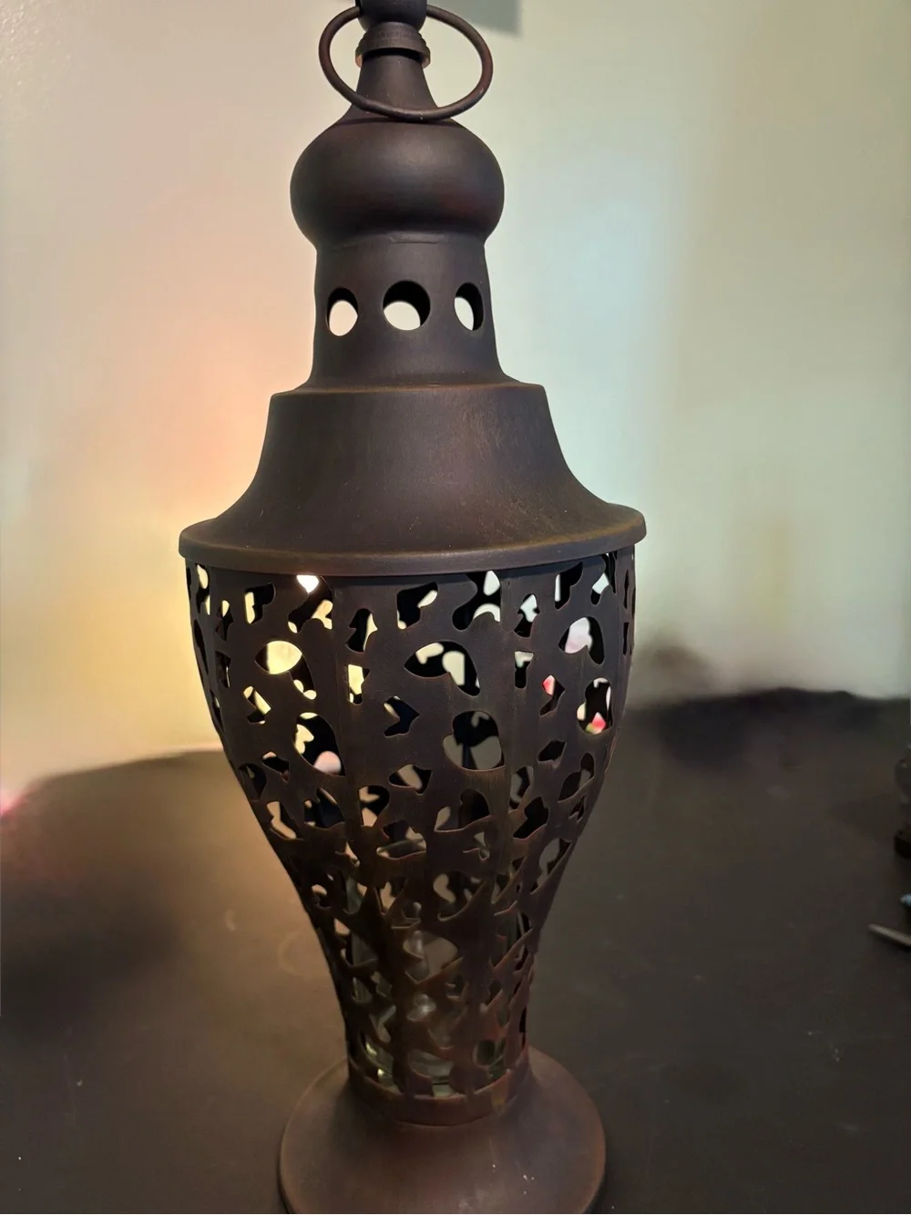 Decorative Brown Metal Lantern Table Accent